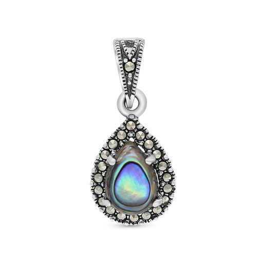 [PND04MAR00ABAA440] Sterling Silver 925 Pendant Embedded With Natural Blue Shell And Marcasite Stones