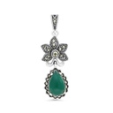 Sterling Silver 925 Pendant Embedded With Natural Green Agate And Marcasite Stones