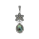 Sterling Silver 925 Pendant Embedded With Natural Blue Shell And Marcasite Stones