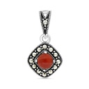 Sterling Silver 925 Pendant Embedded With Natural Aqiq And Marcasite Stones