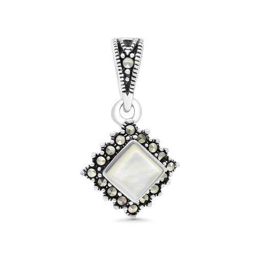 [PND04MAR00MOPA449] Sterling Silver 925 Pendant Embedded With Natural White Shell And Marcasite Stones