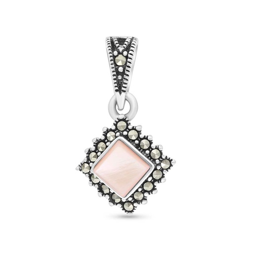 [PND04MAR00PNKA449] Sterling Silver 925 Pendant Embedded With Natural Pink Shell And Marcasite Stones