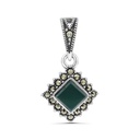 Sterling Silver 925 Pendant Embedded With Natural Green Agate And Marcasite Stones