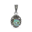 Sterling Silver 925 Pendant Embedded With Natural Blue Shell And Marcasite Stones