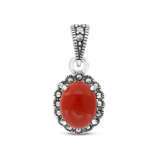 [PND04MAR00RAGA572] Sterling Silver 925 Pendant Embedded With Natural Aqiq And Marcasite Stones