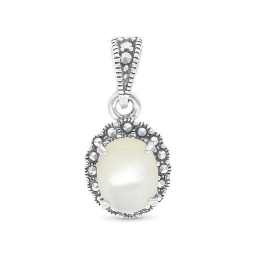 [PND04MAR00MOPA572] Sterling Silver 925 Pendant Embedded With Natural White Shell And Marcasite Stones