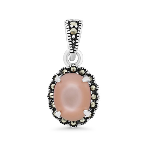 [PND04MAR00PNKA572] Sterling Silver 925 Pendant Embedded With Natural Pink Shell And Marcasite Stones