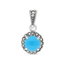 Sterling Silver 925 Pendant Embedded With Natural Processed Turquoise And Marcasite Stones