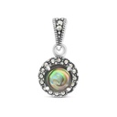 Sterling Silver 925 Pendant Embedded With Natural Blue Shell And Marcasite Stones