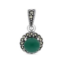 Sterling Silver 925 Pendant Embedded With Natural Green Agate And Marcasite Stones