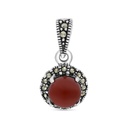 Sterling Silver 925 Pendant Embedded With Natural Aqiq And Marcasite Stones