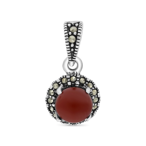 [PND04MAR00RAGA573] Sterling Silver 925 Pendant Embedded With Natural Aqiq And Marcasite Stones
