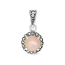 Sterling Silver 925 Pendant Embedded With Natural Pink Shell And Marcasite Stones