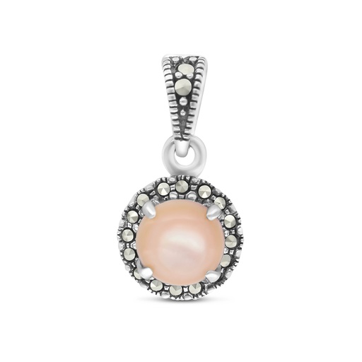 [PND04MAR00PNKA573] Sterling Silver 925 Pendant Embedded With Natural Pink Shell And Marcasite Stones