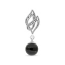 Sterling Silver 925 Pendant Embedded With Natural Black Agate And Marcasite Stones