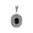 Sterling Silver 925 Pendant Embedded With Natural Black Agate And Marcasite Stones