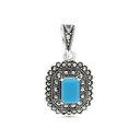 Sterling Silver 925 Pendant Embedded With Natural Processed Turquoise And Marcasite Stones