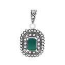 Sterling Silver 925 Pendant Embedded With Natural Green Agate And Marcasite Stones