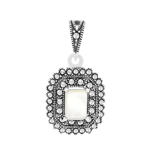 [PND04MAR00MOPA574] Sterling Silver 925 Pendant Embedded With Natural White Shell And Marcasite Stones