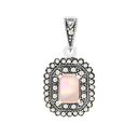 Sterling Silver 925 Pendant Embedded With Natural Pink Shell And Marcasite Stones