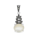 Sterling Silver 925 Pendant Embedded With Natural White Shell And Marcasite Stones