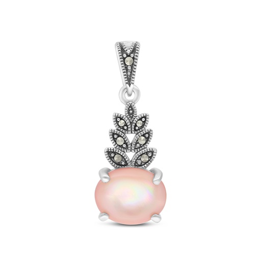 [PND04MAR00PNKA453] Sterling Silver 925 Pendant Embedded With Natural Pink Shell And Marcasite Stones