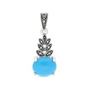 Sterling Silver 925 Pendant Embedded With Natural Processed Turquoise And Marcasite Stones