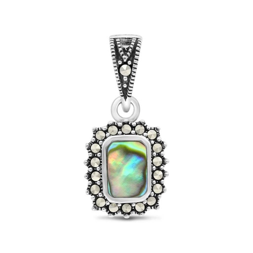 [PND04MAR00ABAA452] Sterling Silver 925 Pendant Embedded With Natural Blue Shell And Marcasite Stones
