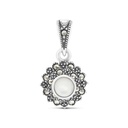 Sterling Silver 925 Pendant Embedded With Natural White Shell And Marcasite Stones