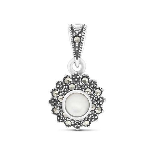 [PND04MAR00MOPA454] Sterling Silver 925 Pendant Embedded With Natural White Shell And Marcasite Stones