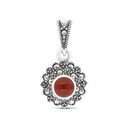 Sterling Silver 925 Pendant Embedded With Natural Aqiq And Marcasite Stones