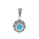 Sterling Silver 925 Pendant Embedded With Natural Processed Turquoise And Marcasite Stones