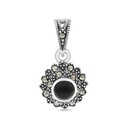 Sterling Silver 925 Pendant Embedded With Natural Black Agate And Marcasite Stones