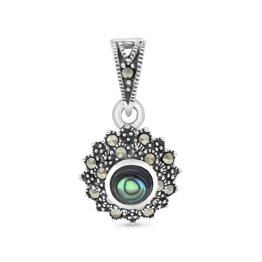 [PND04MAR00ABAA454] Sterling Silver 925 Pendant Embedded With Natural Blue Shell And Marcasite Stones