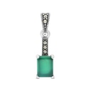 Sterling Silver 925 Pendant Embedded With Natural Green Agate And Marcasite Stones