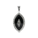 Sterling Silver 925 Pendant Embedded With Natural Black Agate And Marcasite Stones