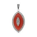 Sterling Silver 925 Pendant Embedded With Natural Aqiq And Marcasite Stones