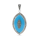 Sterling Silver 925 Pendant Embedded With Natural Processed Turquoise And Marcasite Stones