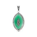 Sterling Silver 925 Pendant Embedded With Natural Green Agate And Marcasite Stones