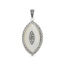 Sterling Silver 925 Pendant Embedded With Natural White Shell And Marcasite Stones