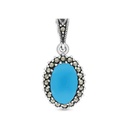 Sterling Silver 925 Pendant Embedded With Natural Processed Turquoise And Marcasite Stones