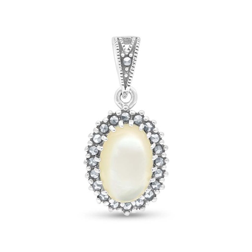 [PND04MAR00MOPA576] Sterling Silver 925 Pendant Embedded With Natural White Shell And Marcasite Stones