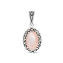 Sterling Silver 925 Pendant Embedded With Natural Pink Shell And Marcasite Stones