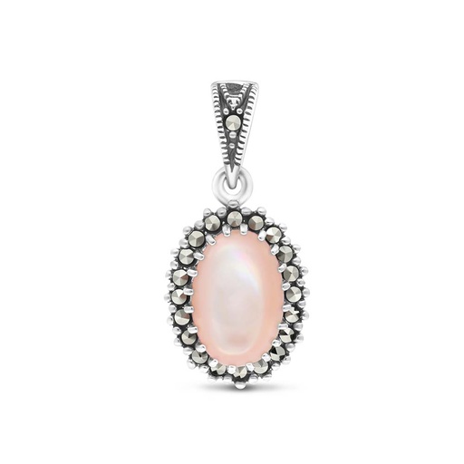 [PND04MAR00PNKA576] Sterling Silver 925 Pendant Embedded With Natural Pink Shell And Marcasite Stones