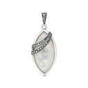 Sterling Silver 925 Pendant Embedded With Natural White Shell And Marcasite Stones