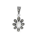 Sterling Silver 925 Pendant Embedded With Natural White Shell And Marcasite Stones