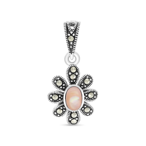 [PND04MAR00PNKA459] Sterling Silver 925 Pendant Embedded With Natural Pink Shell And Marcasite Stones