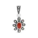 Sterling Silver 925 Pendant Embedded With Natural Aqiq And Marcasite Stones