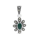 Sterling Silver 925 Pendant Embedded With Natural Green Agate And Marcasite Stones