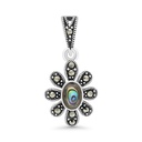 Sterling Silver 925 Pendant Embedded With Natural Blue Shell And Marcasite Stones